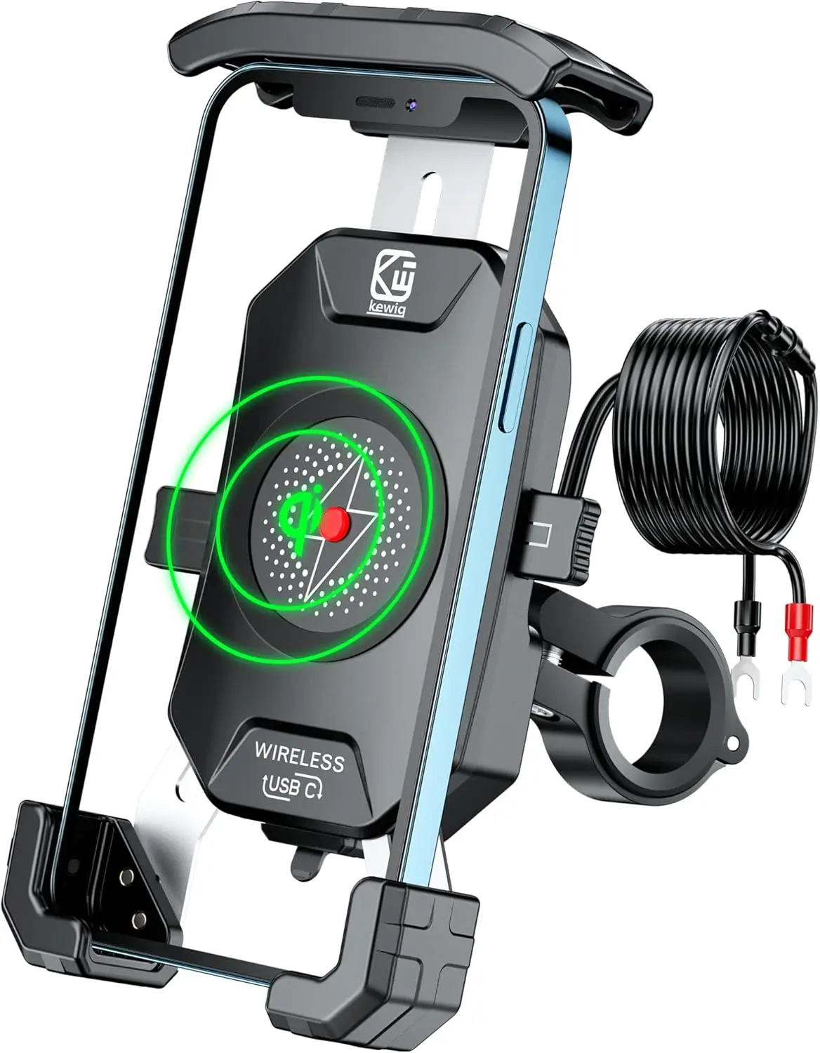 

Motorcycle Phone Mount with 15W Wireless & 20W Fast Charging, Aluminum Alloy Handlebar Base for 4-7'' Smartphones