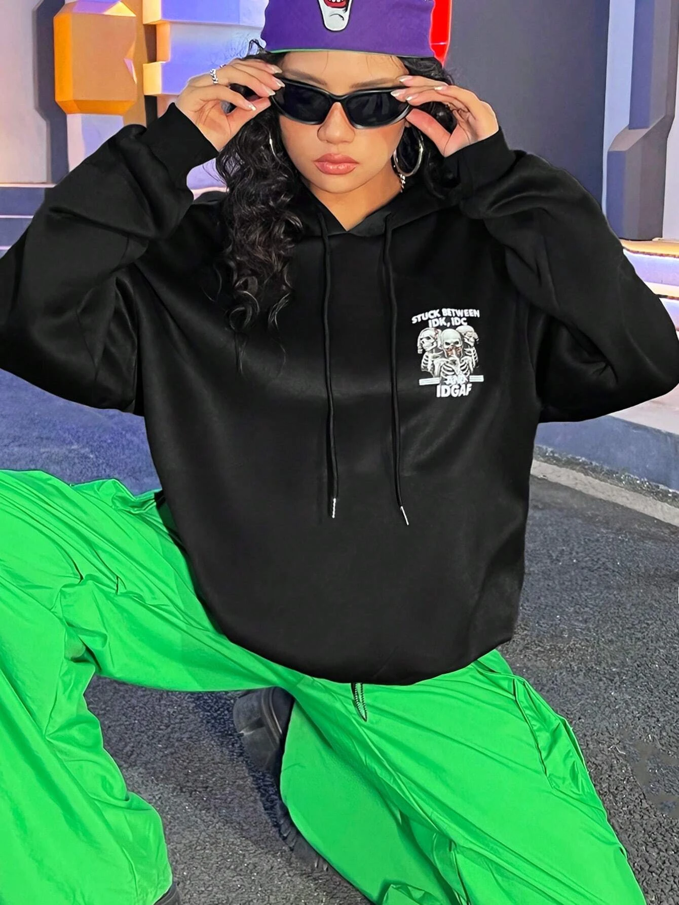 Trendy skull Print Hoody Female Fashion Hip Hop Street Crewneck Sweatshirt vintage Oversize Hooded Loose Casual Sportswears