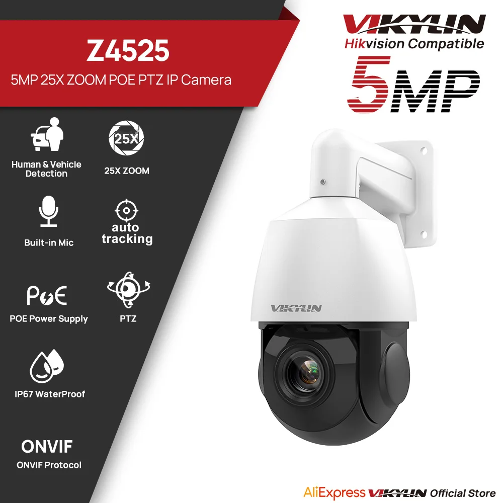 Vikylin 5MP PTZ 25X Optischer Zoom 100M IR Nachtsicht IP-Kamera mit Automatischer Personenverfolgung MD2.0 Außen-Sicherheitsüberwachungskamera