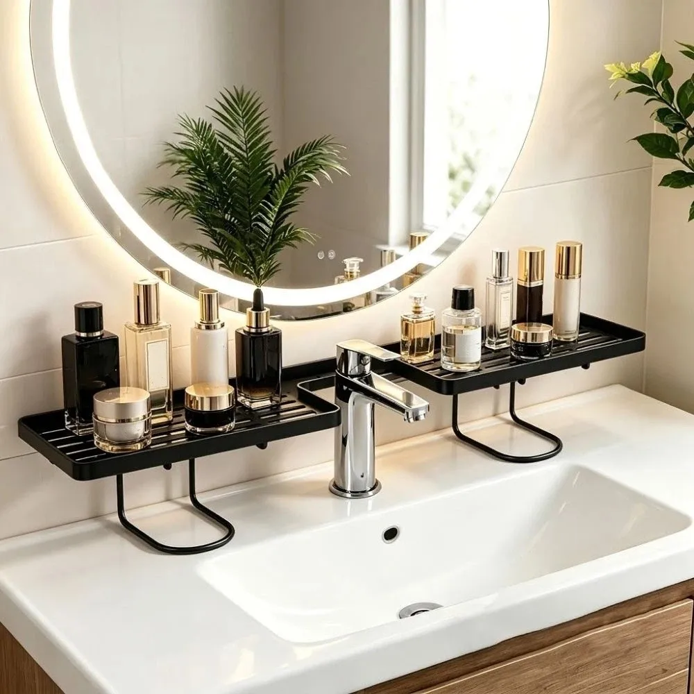 Fashion Universal Bathroom Storage Rack Water Drainage Mesh Faucet Storage Shelf Non-punching Counter Organizer Shower