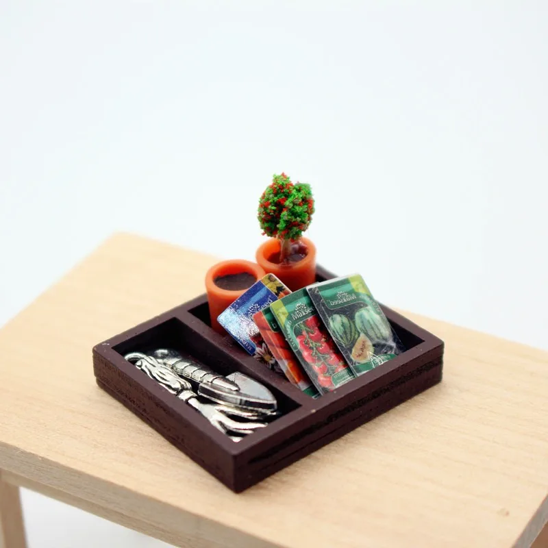 Dollhouse Gardening Wooden Box Shovel Potted Plant Seeds Mini Model Garden Scene Accessories