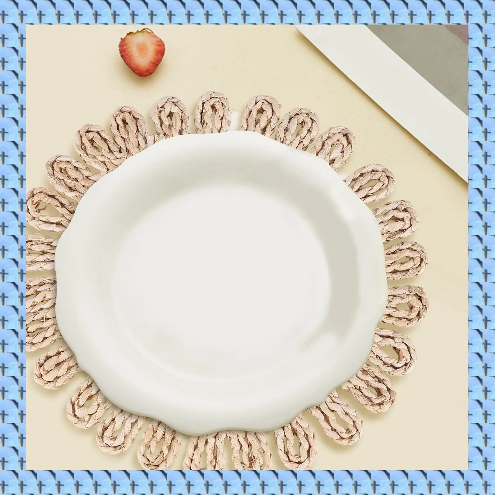 

NOCM Round Woven Placemat For Dining Table,Natural Braided Rattan Tablemat Hollow Wicker Plates For Holiday Kitchen Table Mat