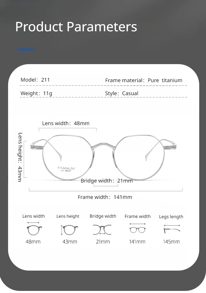 Polygonal Pure Titanium Eyeglass Frame Retro Ultra Lightweight Myopia Prescription Glasses Anti Blue Light Eyewear Frame