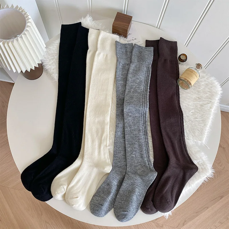 Over-the-knee Socks for Women Solid Color High Boot Socks Autumn and Winter Thickened Warm Knee Pads Non-slip Cashmere Socks