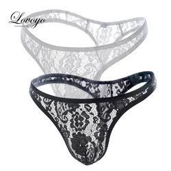 Mens Sexy See-Through Thong Big Pouch Panties Briefs Bulge Sexy Underwear Low Waist Briefs Gay Lace Underpants Erotic Lingerie