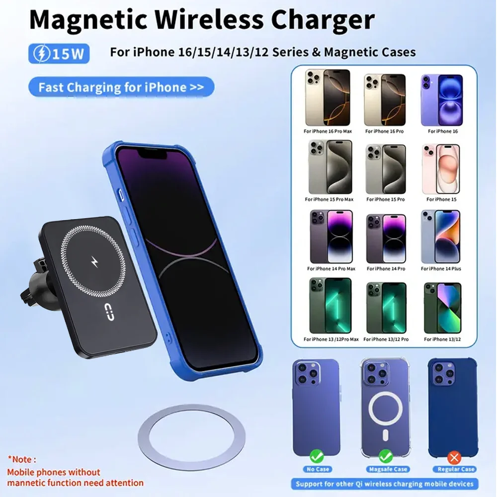 30W fast magnetic car wireless charger , strong magnetic suction,specially designed for iPhone 16/15/14/13/12 series - náhled 3