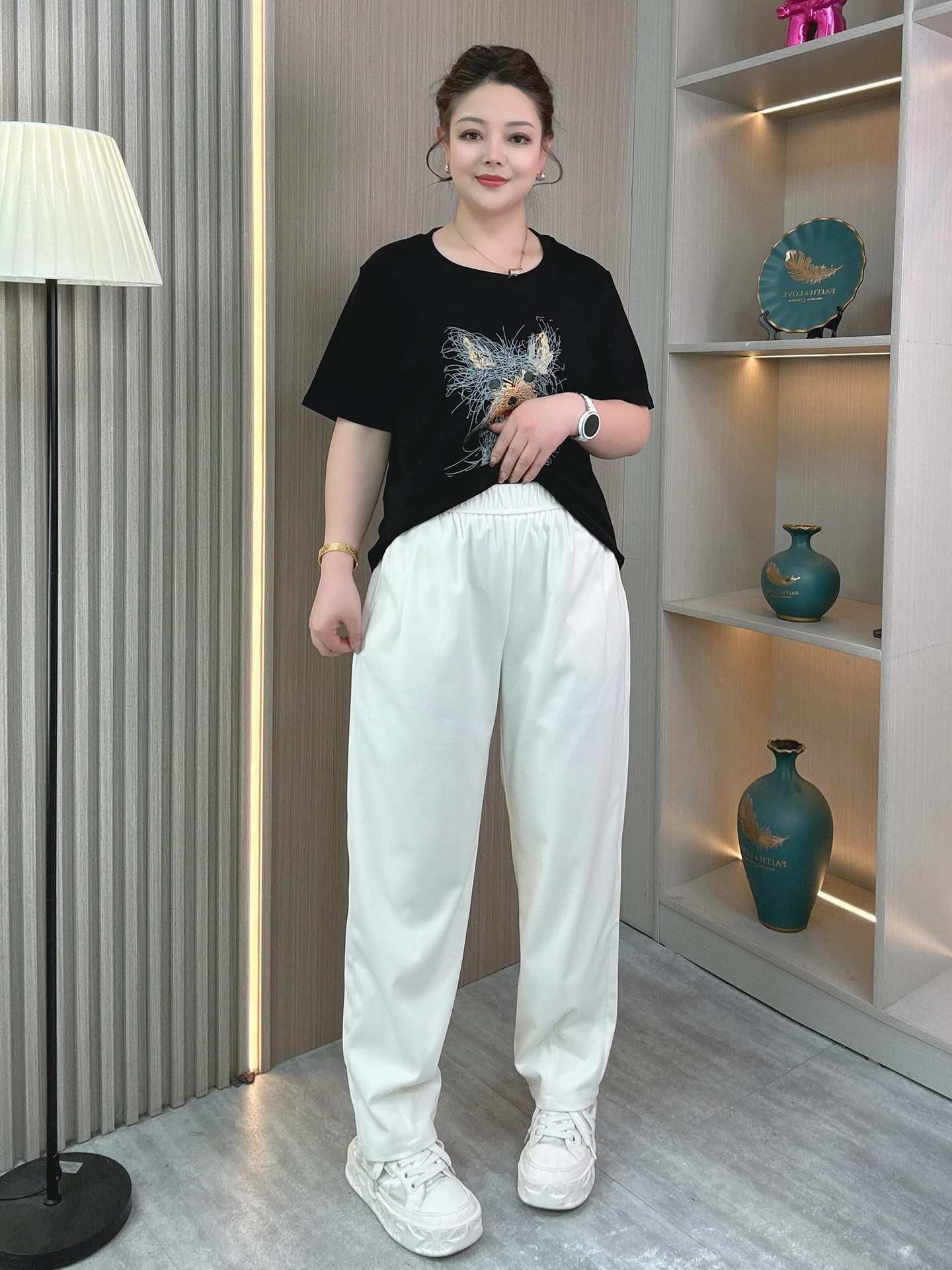 

Spring 2026 plus Size Women's Casual Nine-Piece Loose Harem Pants High Waist Elastic Waist Daily Wear Comfortable Polyester
