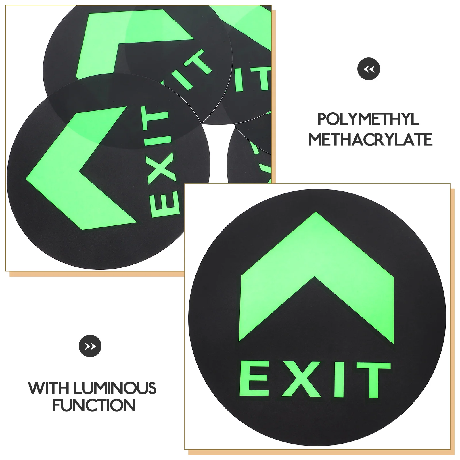 

5pcs Night Safety Signs 19 5x19 5cm Round Exit Decals for Mall Business Evacuation Stickers Glow in Dark Warning
