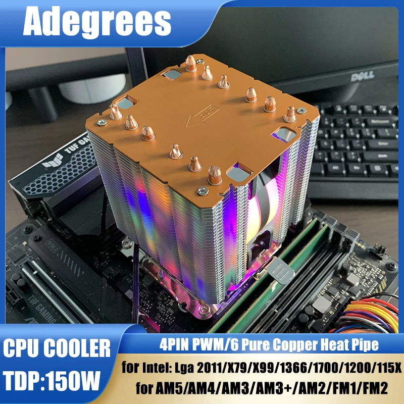 

6 Heatpipes RGB CPU Air-cooled Cooler with Thermal Paste For Intel LGA 1150 1151 1156 1366 1200 1700 2011 AM3 AM4 AM5 Ventilador