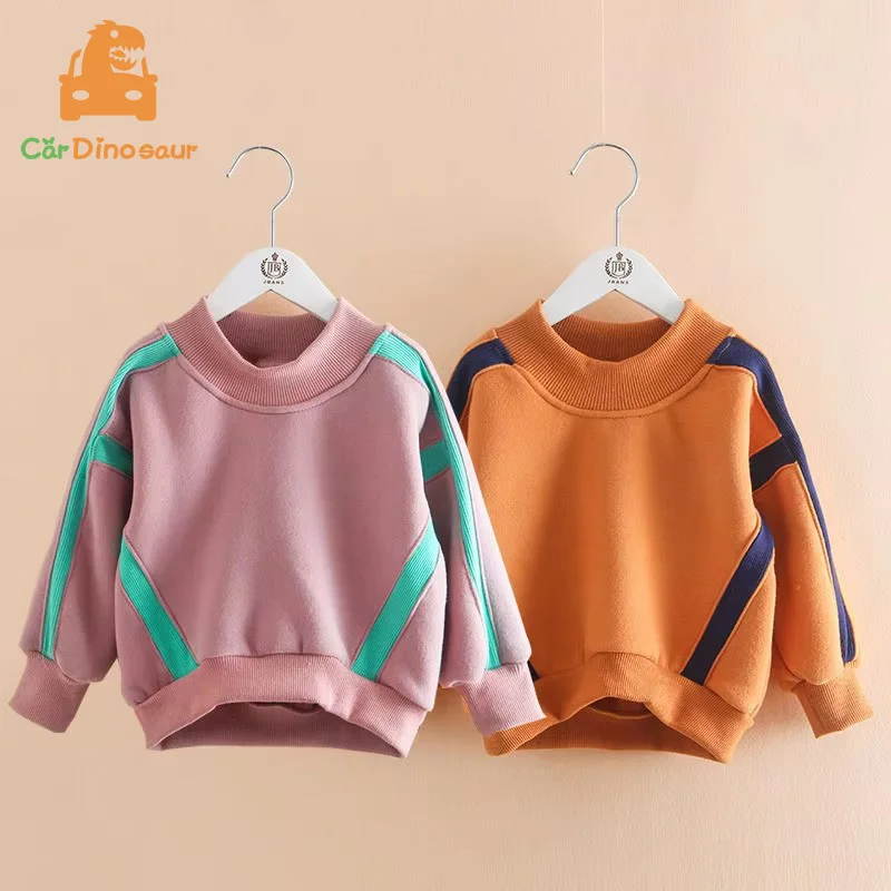 

Autumn Winter Warm 2-9 10 Years Gift Long Sleeve Plus Velvet Thickening Kids Baby Girls Christmas Loose Stripe Sweatshirt