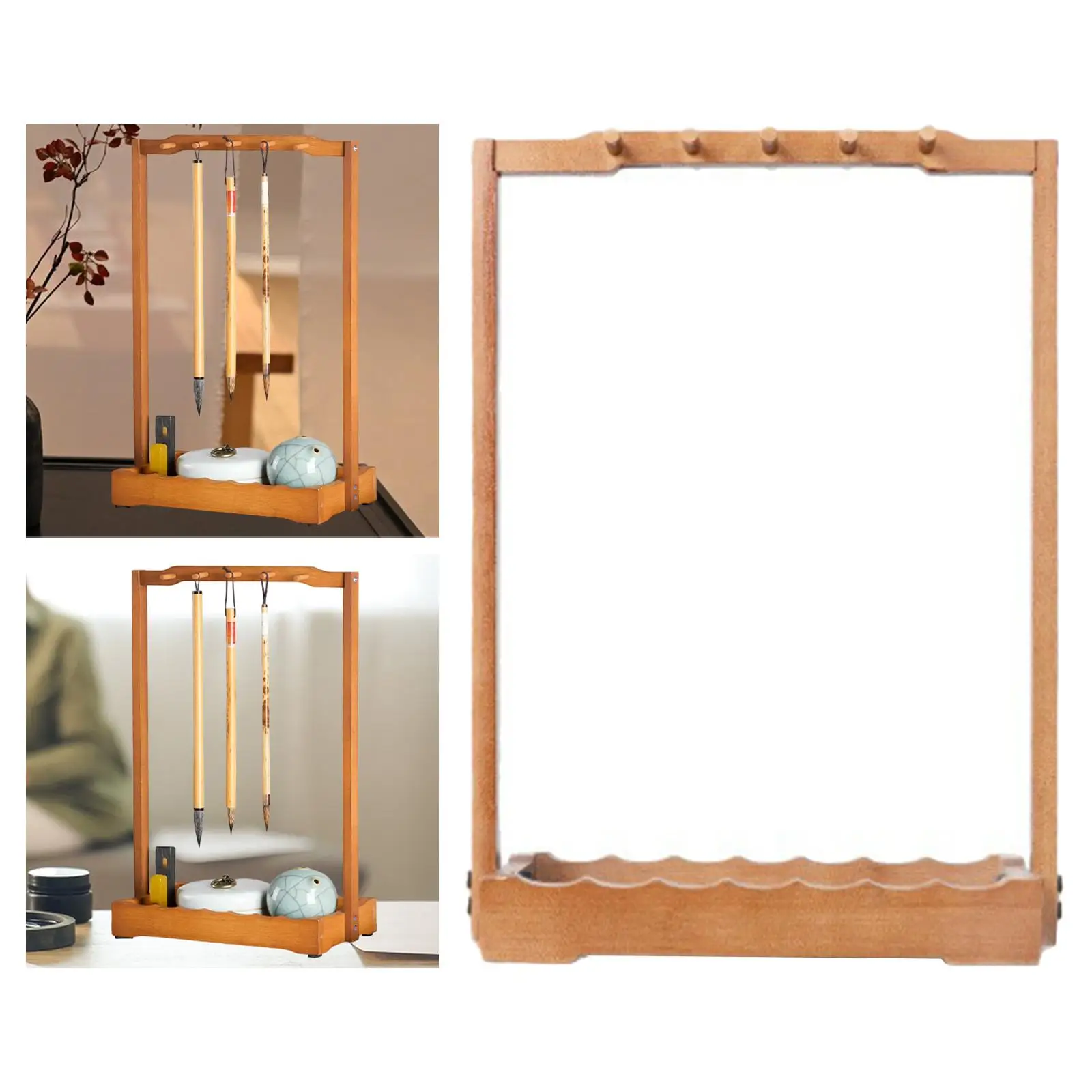 Calligraphy Sumi Brush Hanger Wooden Writing Brush Rack Easy to Assemble Multifunctional for Study Room Home Office Students