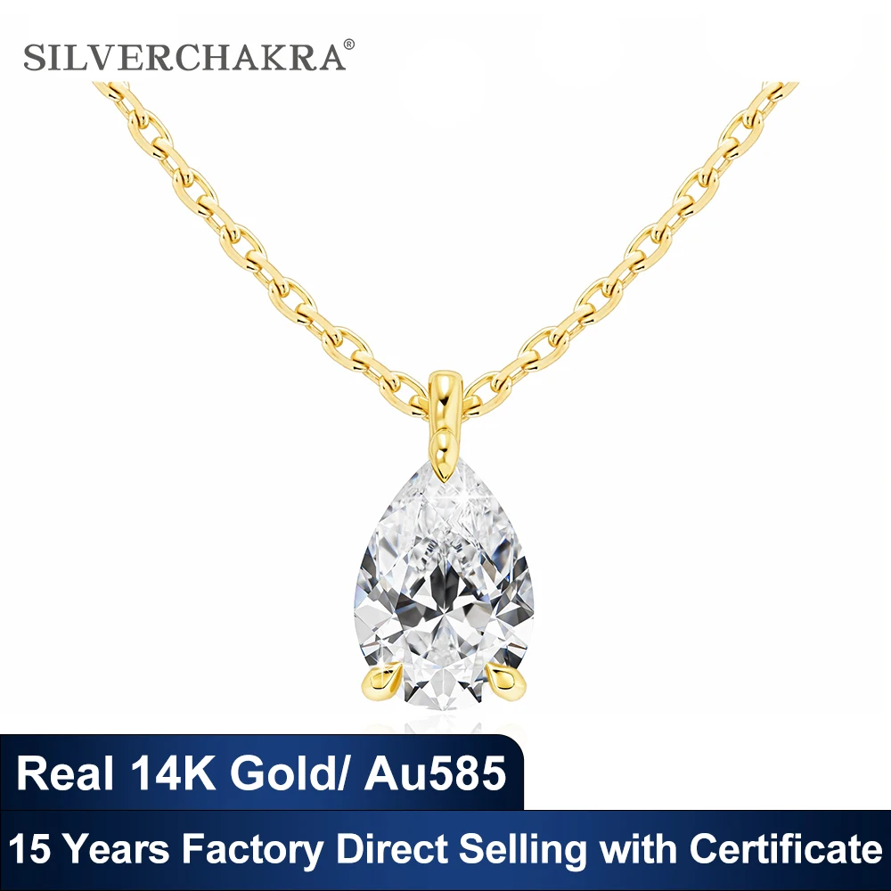 14K Gold Pear Cut Moissanite Diamond Necklaces for Women 0.5ct 1ct 2ct D VVS1 Solitaire Pendant Wedding Jewelry Certified