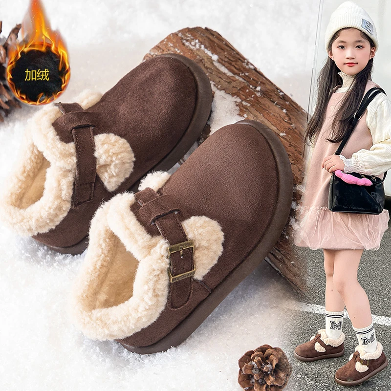 2025 طفل لينة جولة تو أحذية الشتاء فتاة عادية أحذية رياضية الشقق مع الفراء فستان الخريف الأحذية القطنية الرجعية #3