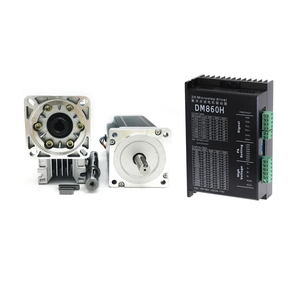 Nema34 9.5Nm 6A 2 Phase Stepper Motor RV040 Ratio 5:1-80:1 10:1 Worm Gearbox Speed Reducer 7.2A DM860H Driver Kit for CNC