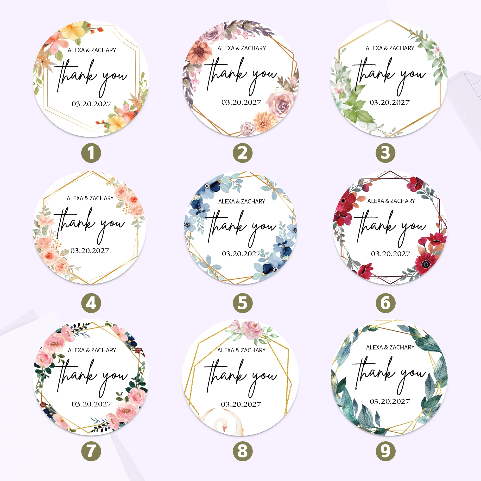 Custom Stickers for Wedding Round Custom Logo Labels of Flower Waterproof Personal design Stickers for Birthday,Gift Packaging view 2