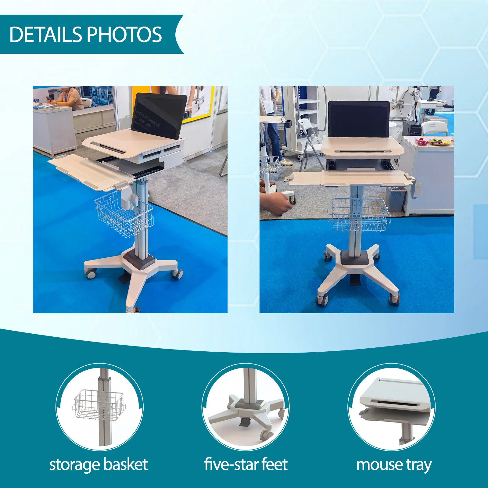 Airow Medication Adjustable Hospital Beauty Emergency Salon Computer Ecg Ultrasound Monitor Trolleys Medical Equipment Trolley