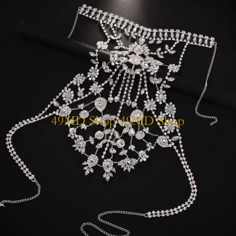 49MD Unique Crossover Collar Necklace Luxurious Body Chain Rhinestones Jewelry Idol Costume Modern Layered for Idol Dancer