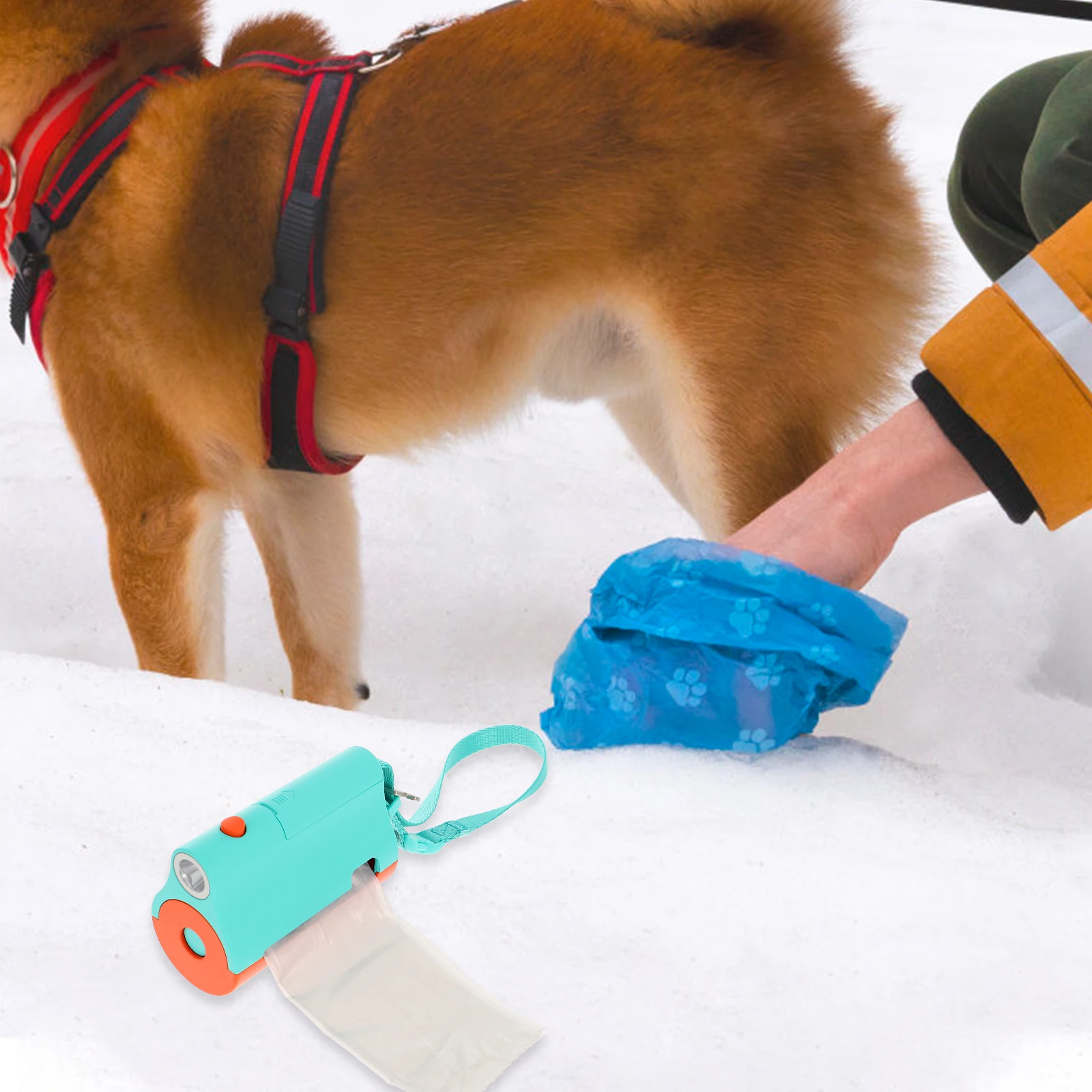 موزع أكياس أنبوب الحيوانات الأليفة، حامل نفايات الكلاب المتين، محمول للمشي في الهواء الطلق، خفيف الوزن مع مصباح يدوي بحبل متوافق