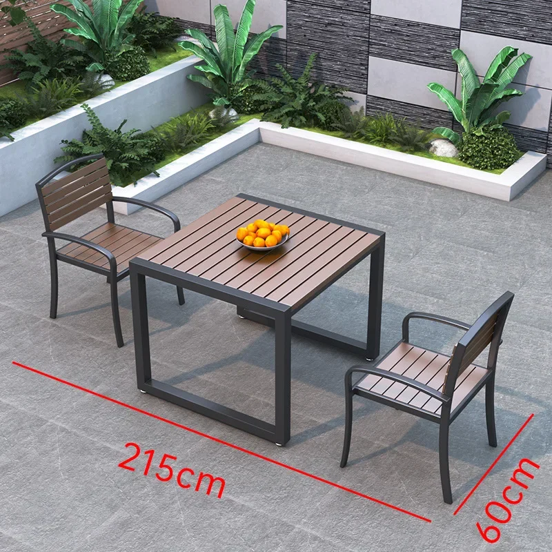 Outdoor tea table and chair combination courtyard garden outdoor preservative wood plastic wood leisure open-air terrace balcony