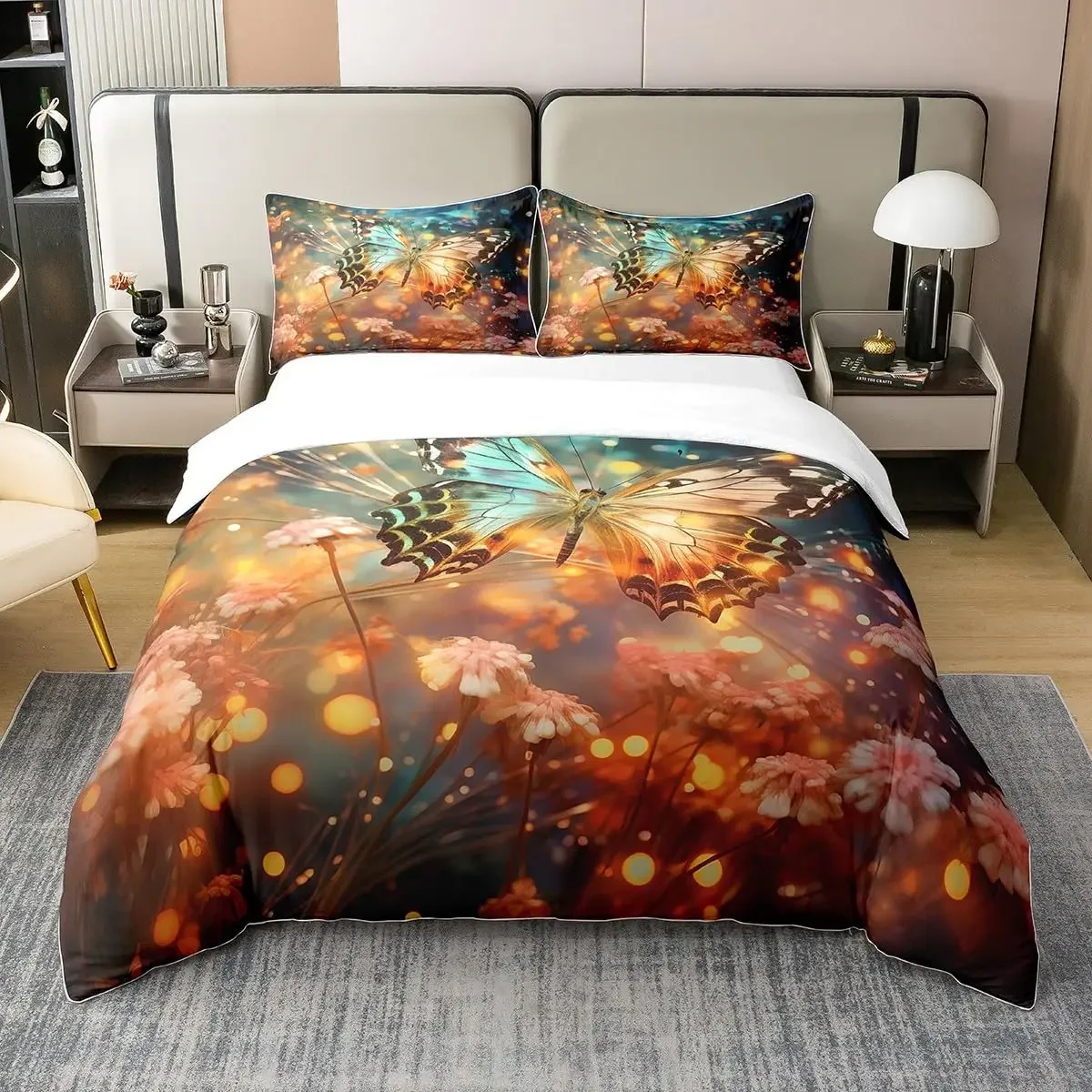 Firefly Duvet Cover Natural Bedding Set Twin King Size Tree Branches Comforter Cover for Boys Girls Soft Microfiber Quilt Cover
