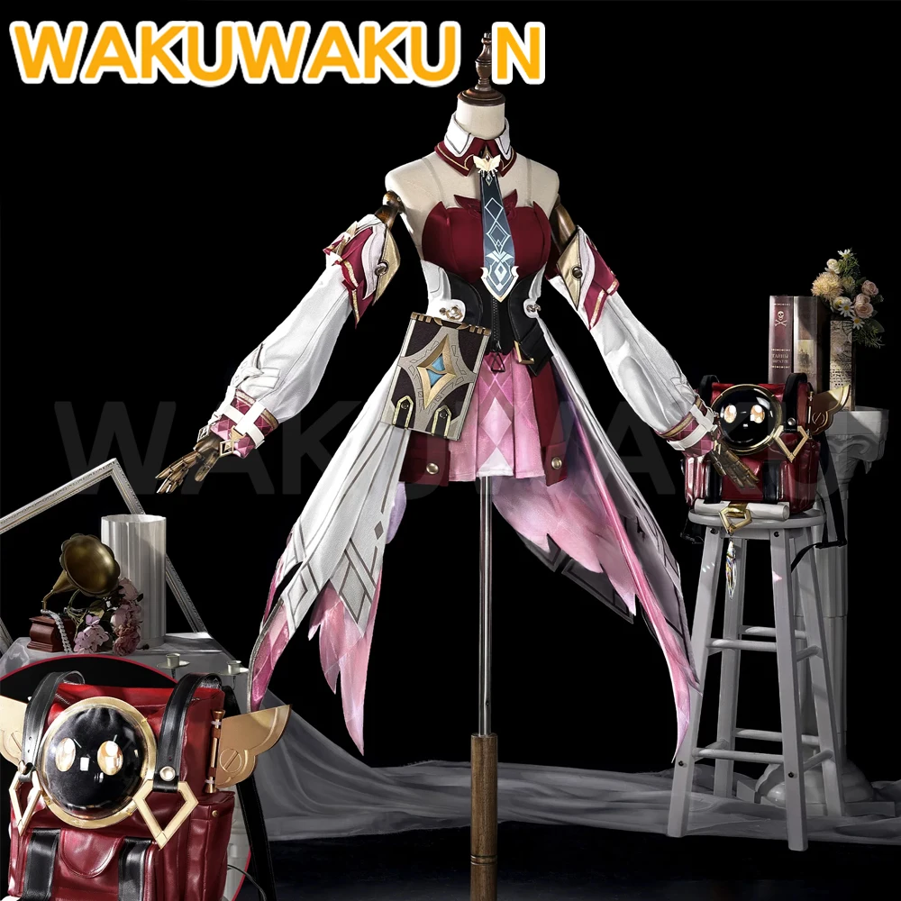 Linnea Cosplay Game Genshin Impact【S-2XL】WakuWaku-N Women Pink Cute Dress Suit Costume Linnea Tattoo Bag Nod-Krai Plus Size