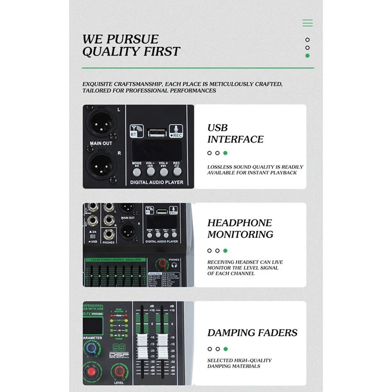 جهاز مزج الصوت الاحترافي ذو 8 قنوات مدمج 99DSP 7 أجزاء تأثير متوازن بلوتوث تسجيل مباشر XLR خلاط