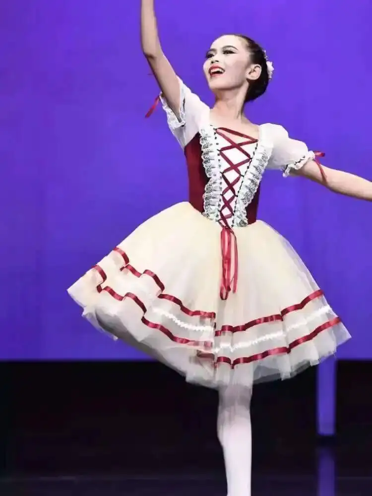 

Giselle Ballet Dress Children's Professional Performance Costume Red Long Tulle Dress Competition Puffy Dress Adult Ballet