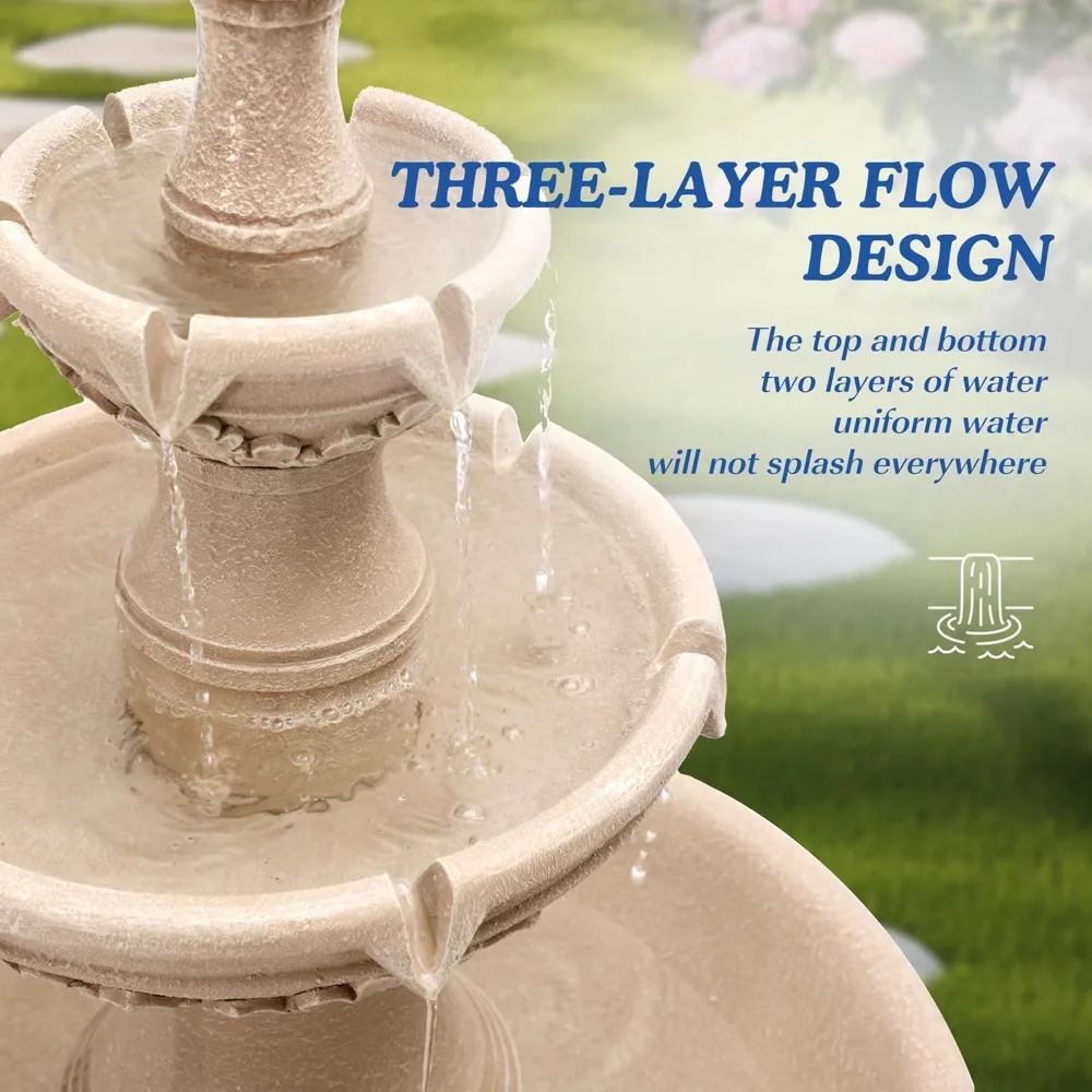 نافورة مياه خارجية كبيرة مقاس 48.4 بوصة مع شلالات متتالية، ديكور حديقة من الراتنج للفناء والساحة #2
