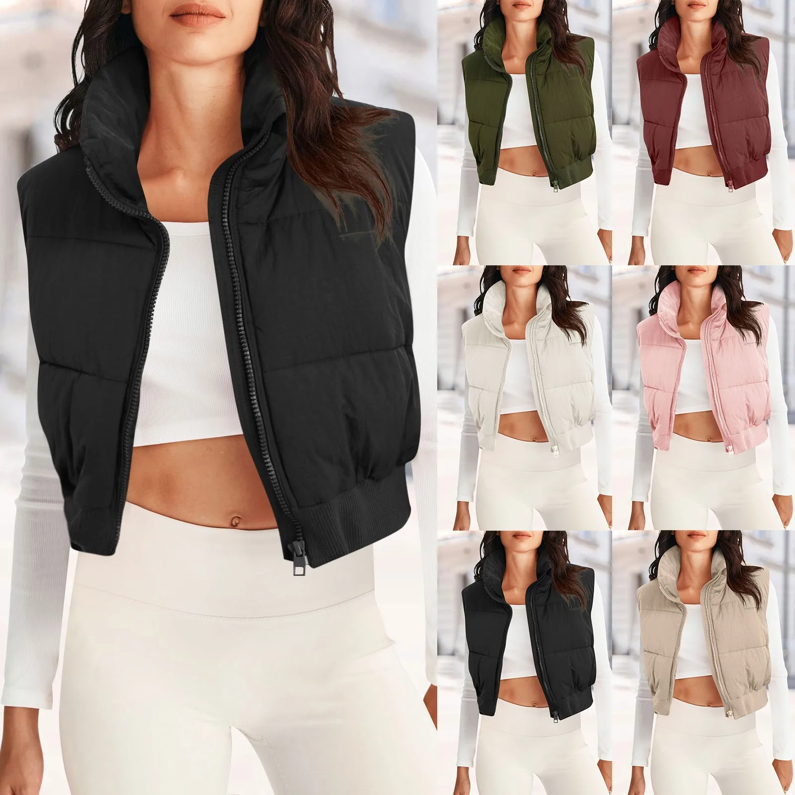 

Женская мода с высоким воротом на молнии укороченный жилет куртка пальто платье жилет для женщин пальто женские