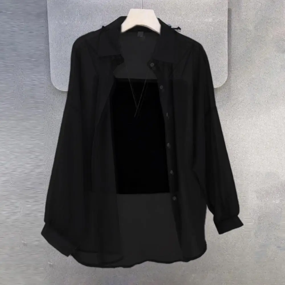 

Long Sleeve Blouse Women's Summer Chiffon Lapel Shirt Coat Long Sleeve Single Breasted Thin Sun Protection Clothing for Women