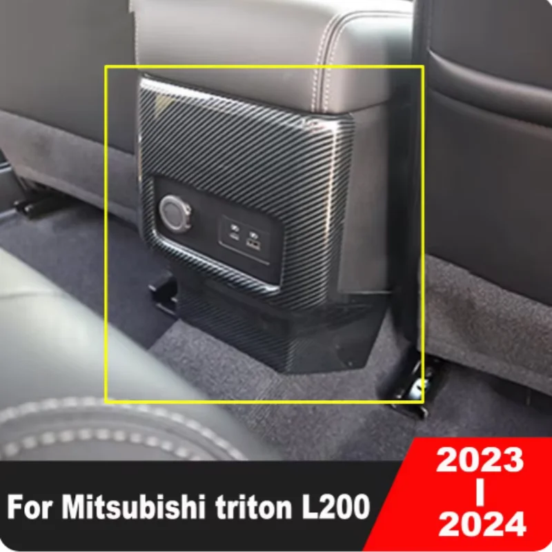 

For Mitsubishi triton L200 2023 2024 Carbon Fiber Car Armrest Box Rear Air Condition Vent Outlet Cover Trim Interior Accessories