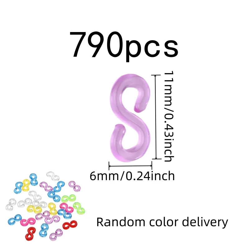 790 pcs Plastic S Hooks for Loom Band Creations, Lightweight Compact, Random Color Assortment, Multipurpose