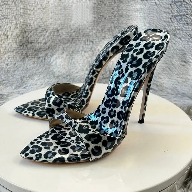 

Сексуальные черные, серые леопардовые женские тапочки на высоком каблуке 12 см, платье с острым носком, модная обувь для свиданий, женские сандалии LX051