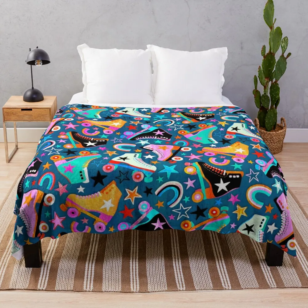 

Retro Rainbow Roller Skates and Stars Throw Blanket Summer Beddings Luxury Designer For Decorative Sofa Blankets