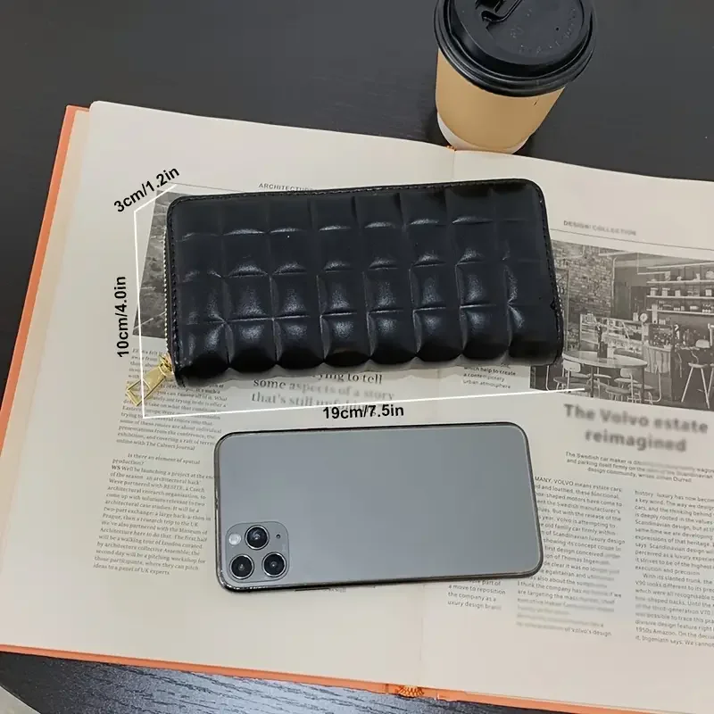 Quilted Detail Long Wallet, Women's Fashion Zip Around Wallet With Multiple Card Slots & Zipper Pocket