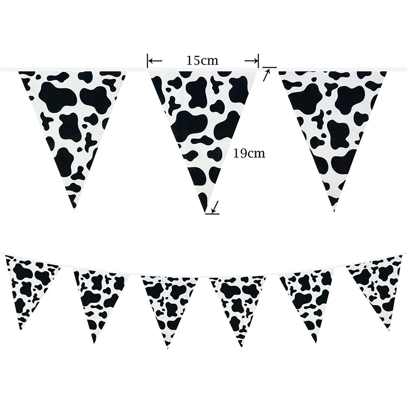 10m Cow Print Pennant Banners Cotton Bunting for Birthday Party Supplies Farm Animal Theme Western Cowboy Party DIY Decoration