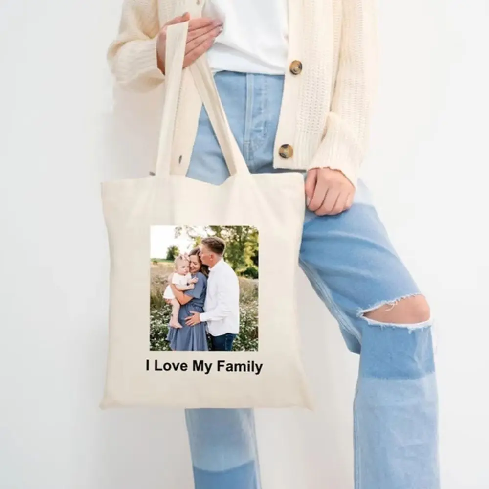 

Holiday Prep Famliy Canvas Tote Bag Custom Festive Family Photo Bag For Family Pre Party Shopping Daily Necessities Gift