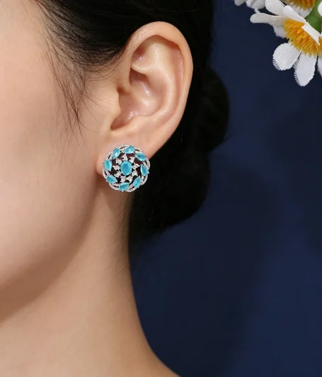 Twisted Wreath Floral Stone Stud Earrings, Mixed Oval Teardrop Rectangular Center Statement Jewelry For Formal Occasions