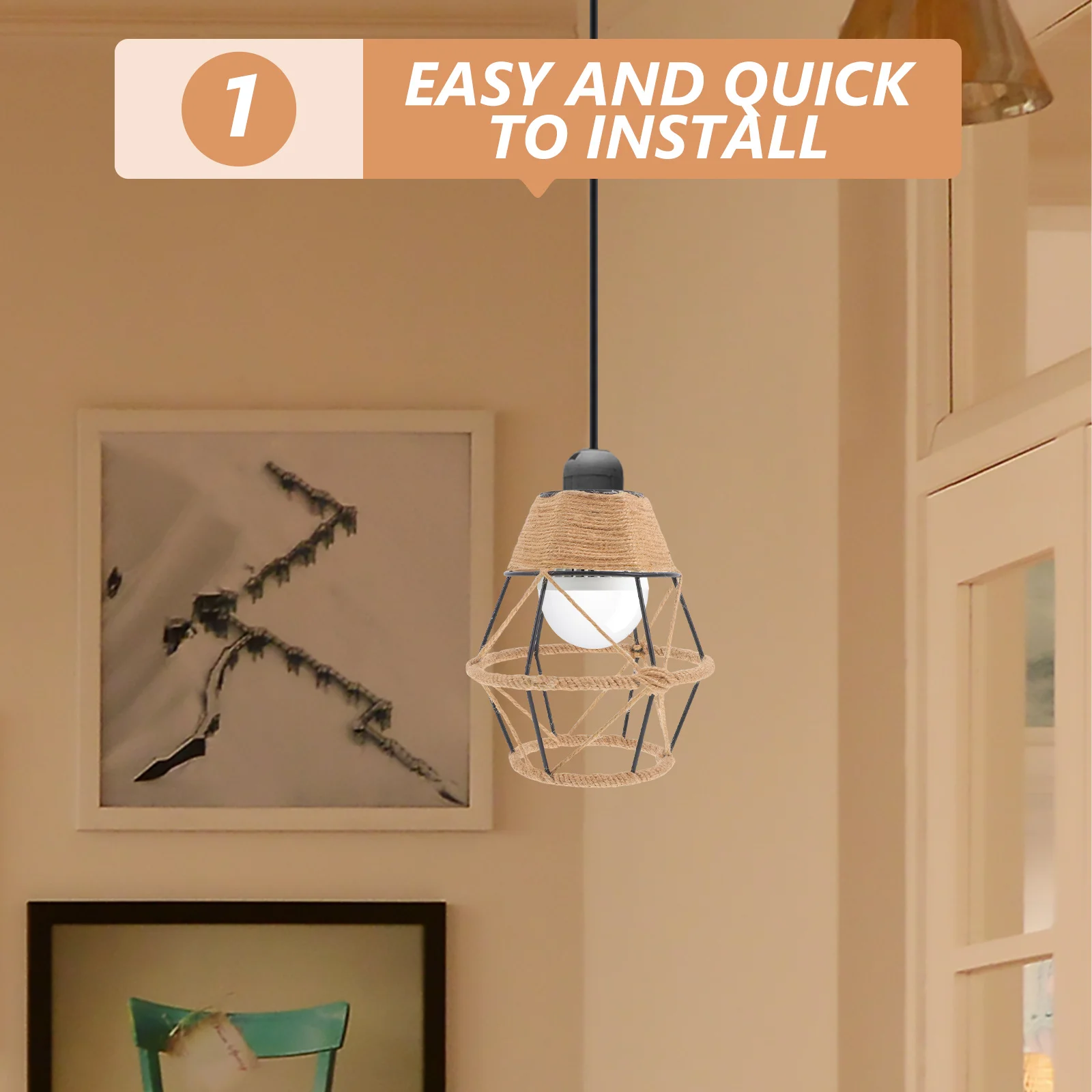 

Woven Pendant Light Shade Rustic Industrial Metal Cage E27 Socket for Living Room Bedroom Dining Room Vintage Rope Wire Cage
