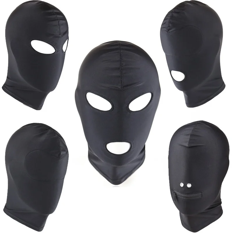 Black Elasticity Balaclava Cap Unisex Fetish Full Face Mask Standard Seamless Bondage Hood for Cosplay Party Hat Tactical Games