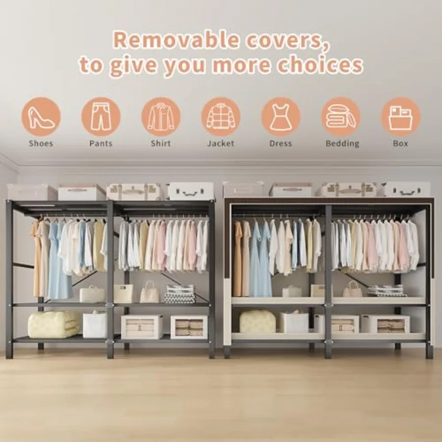 رف الملابس، رف الملابس عالي التحمل، منظم خزانة الملابس المحمول القائم بذاته من الفولاذ لتعليق الملابس مع 2 #2