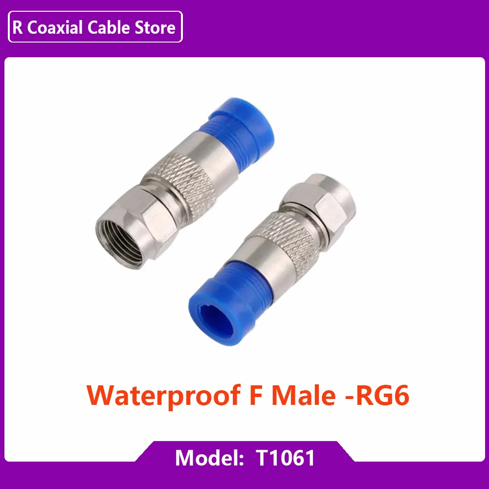 Conector de compresión Coaxial RG6 resistente al agua, conectores F de latón niquelado anticorrosión para Cable de TV de 7,2mm de diámetro