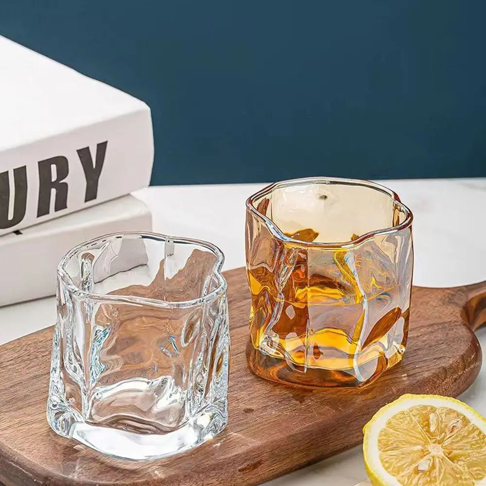 

6Pcs Creative 200ML Irregular Cup Comfortable Grip Decorative Whisky Glass Cup Colorful Cocktail Drinking Glasses for Home