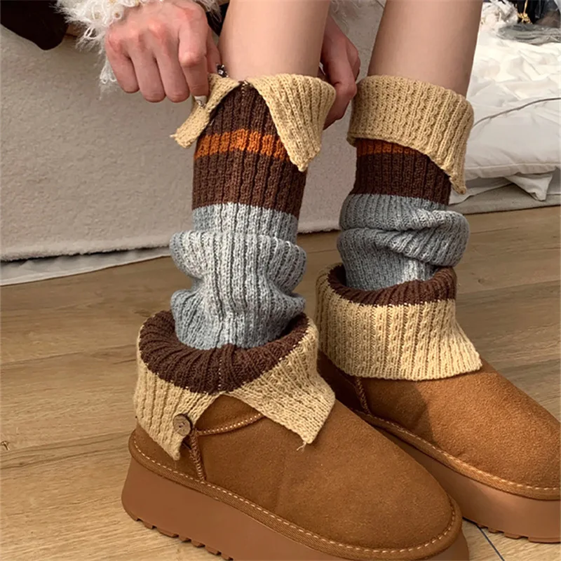 Snow Boots Foot Sock Women's Autumn and Winter Bunching Socks Wool Button Thickened Warm Calf Socks Y2g Hot Girl Leg Warmer