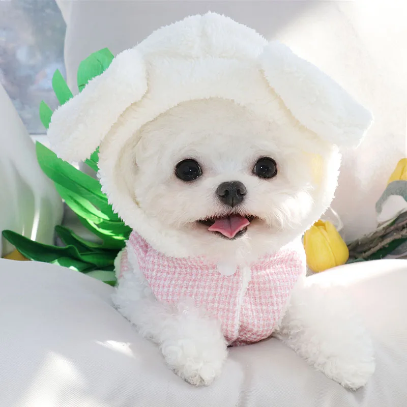 

Pink Pet Cotton Coat Teddy Cute Button Up Dog Thickened Jacket Warm Winter Clothes Two Legged Clothes Soft Dog Clothes