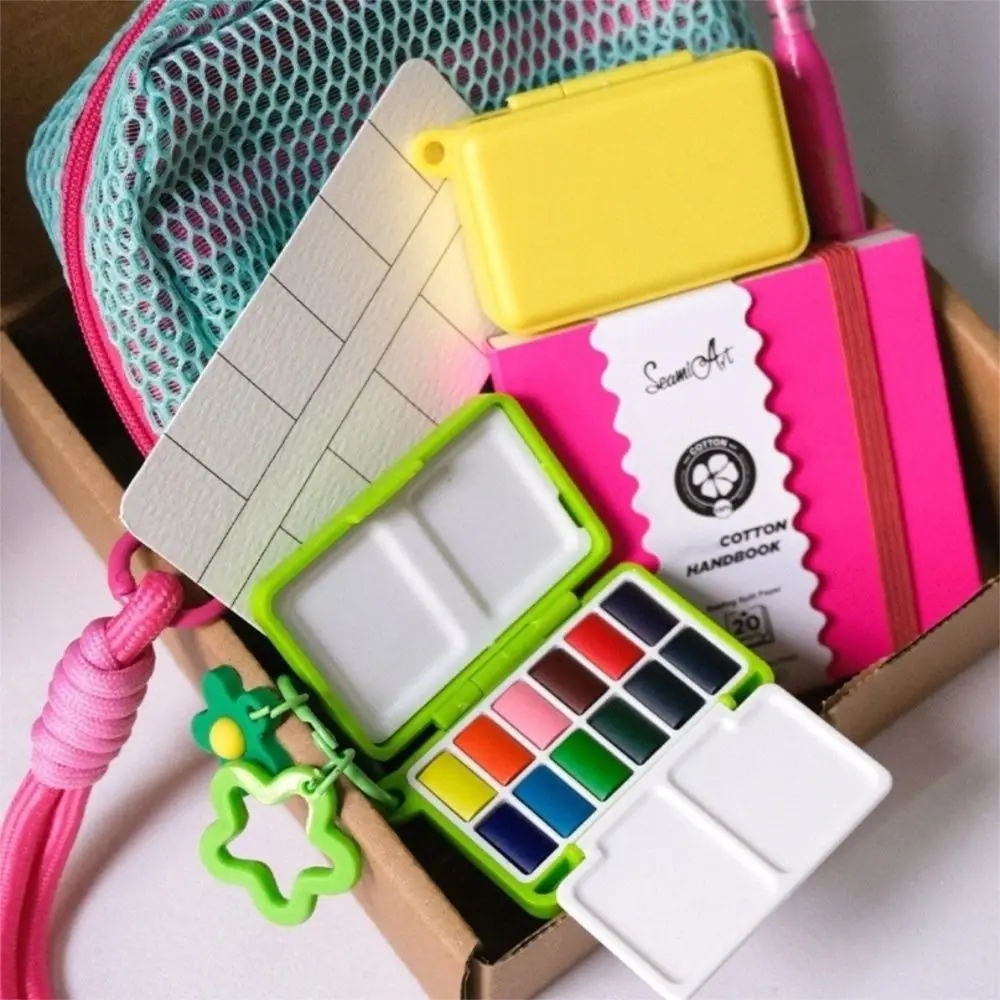 12 Colors Watercolor Paint Set With Keychain Lightweight Portable Watercolor Set Portable Mini Watercolor Set Travel Painting