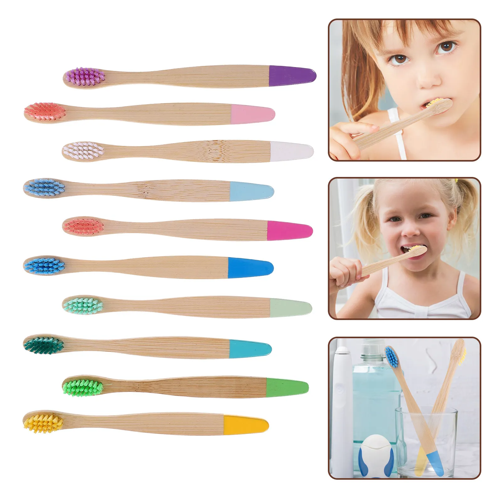 

10Pcs Bamboo Kids Toothbrushes Soft Bristle Wear Resistant Portable Children Tooth Brushes Household Travel Oral Care