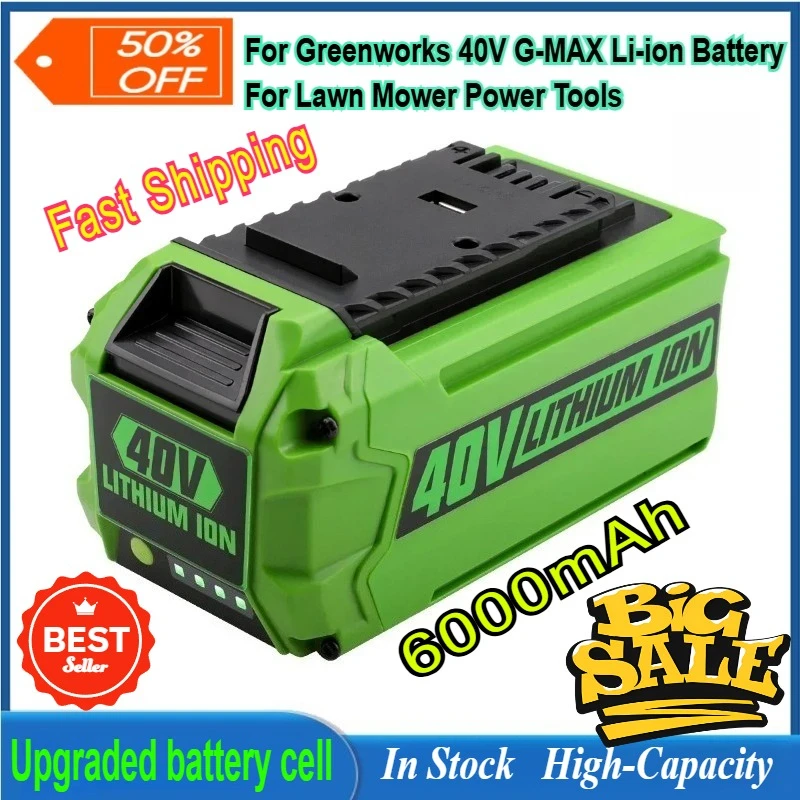 

100% New for GreenWorks 40V 6000mAh G-MAX Li-ion Battery Manufacturer Compatible Battery for Lawn Mower Gardening Power Tools