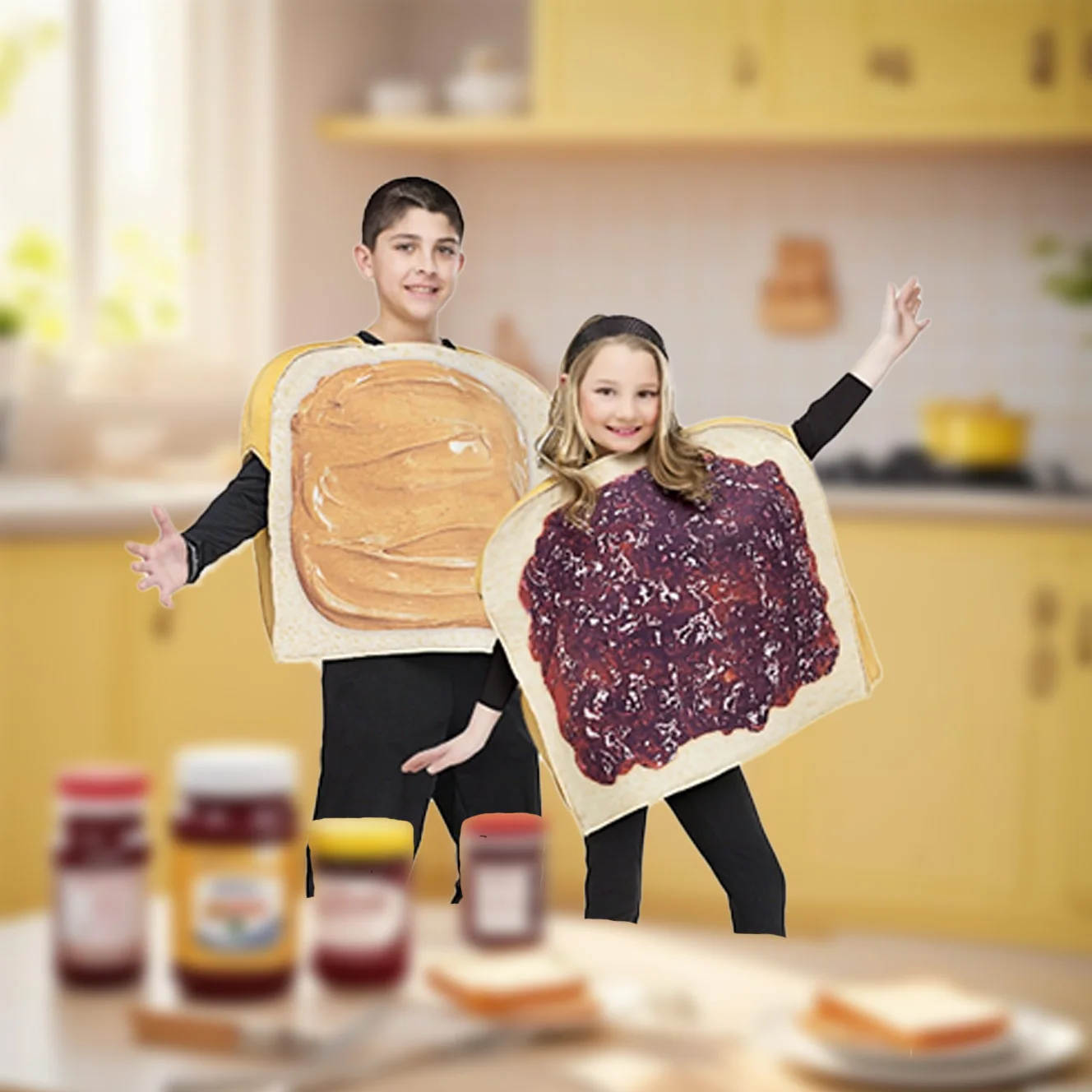 

Забавные костюмы из губки в форме арахисового масла, джема и хлеба для детских праздников на Хэллоуин, нарядные костюмы для выступлений