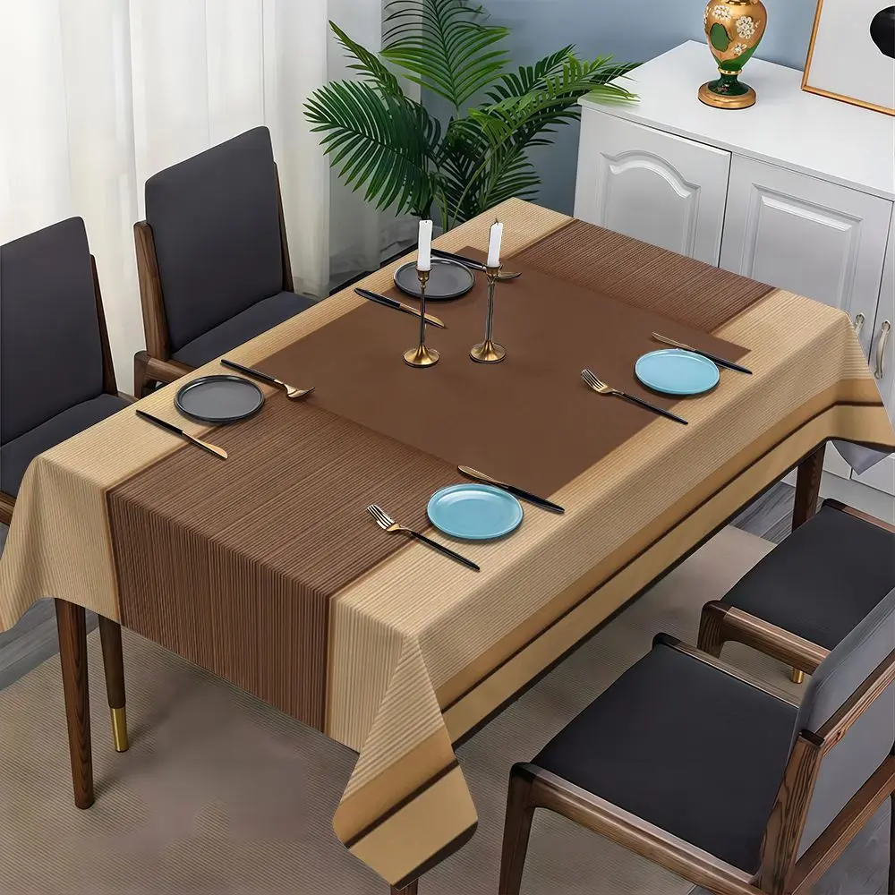 One linen tablecloth with brown and beige striped pattern.